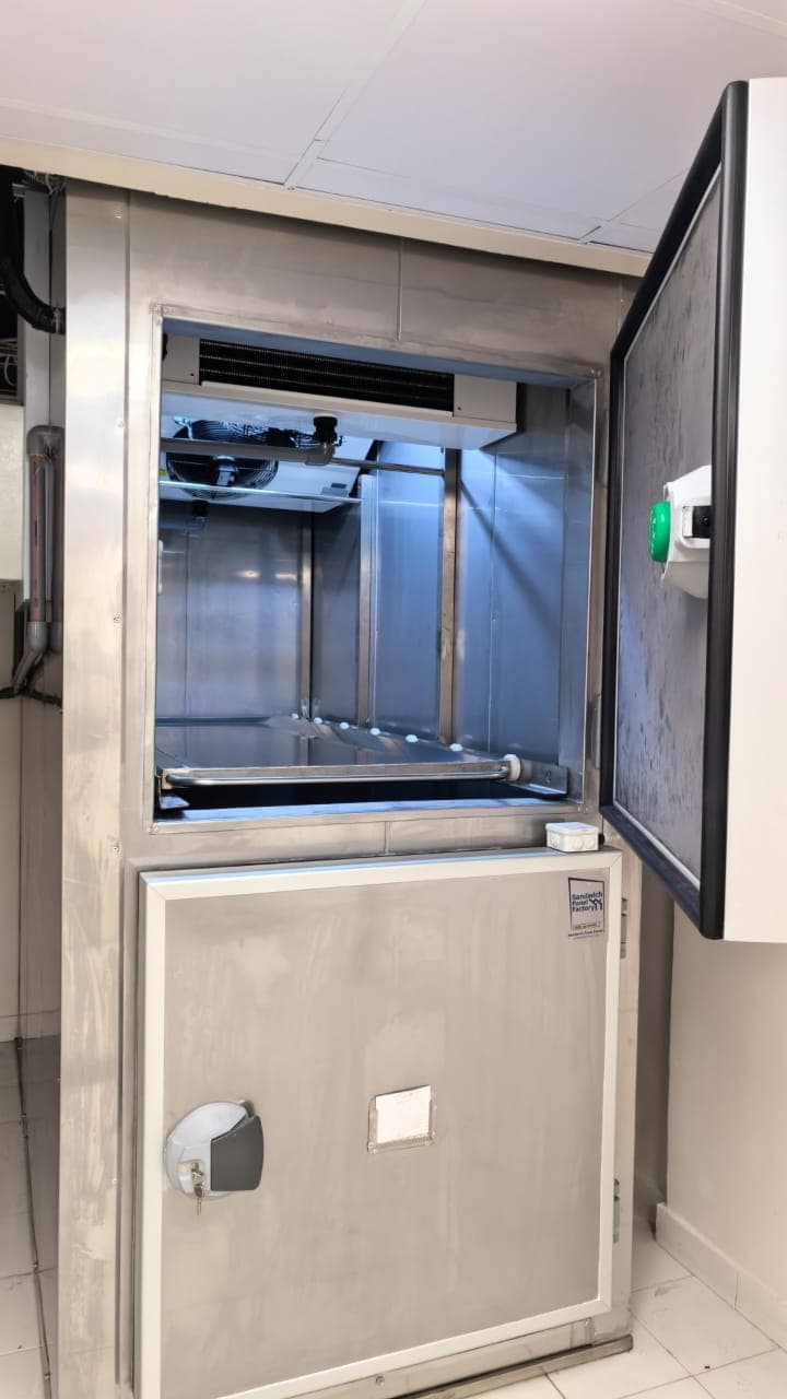 Interior view showing the cooling unit and cell rail