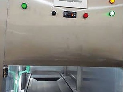 Mortuary Refrigerator — Three Cells, close-up of control panel with indicator lights, temperature controller and vent